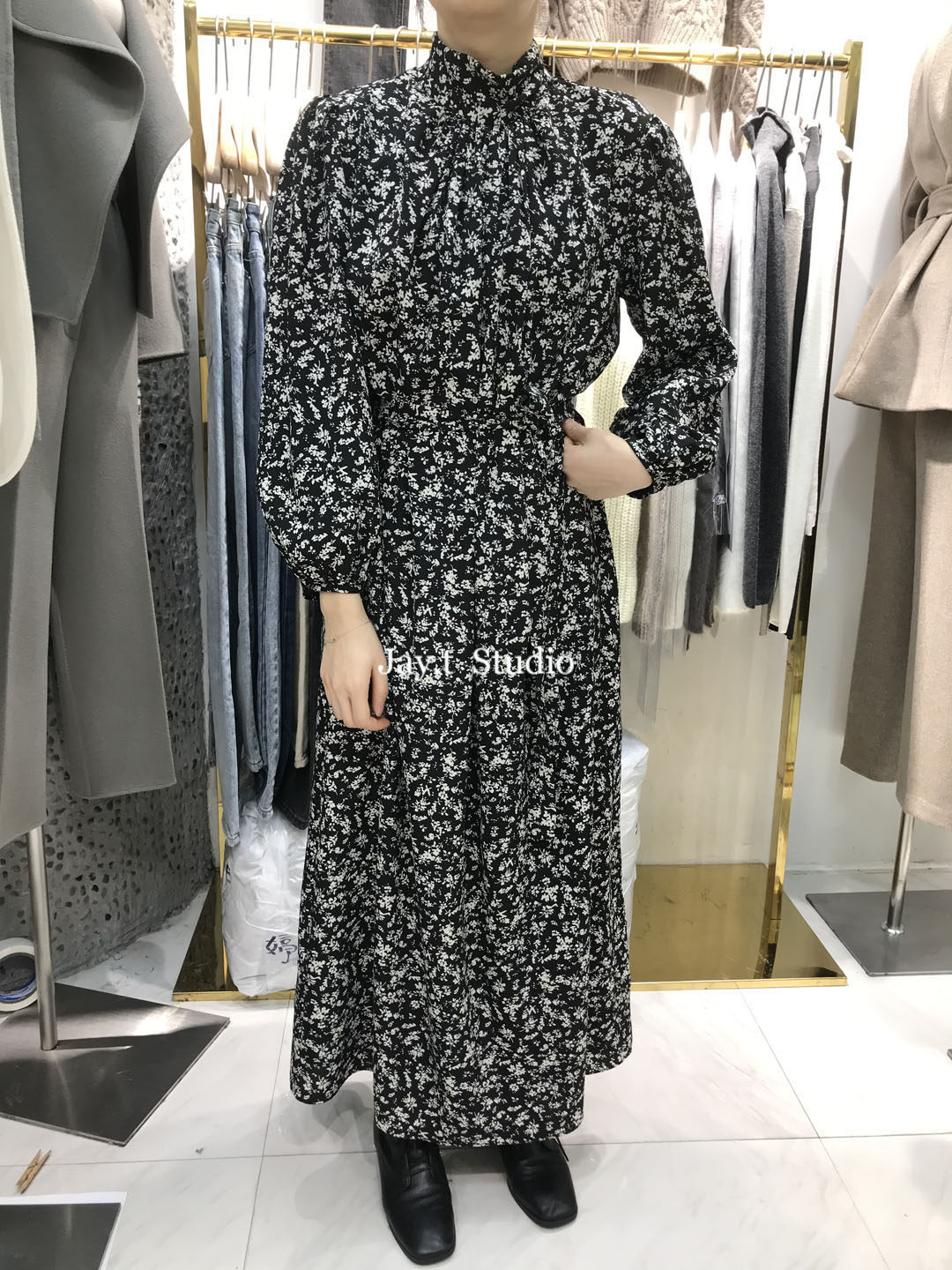 Milady South Korea Ins Little Sister Temperament Vintage Style High Collar Thick and Slim Fit Women