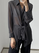 Grammy 2020 Summer Korean Edition Design Waist Sheer Chiffon Sunscreen Lacess Long Sleeve Shirt Women