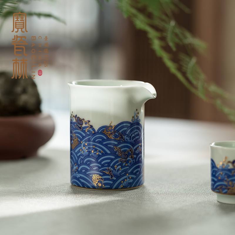 Blue and white see colour treasure porcelain jingdezhen ceramic cups Lin tureen manual side the tea set