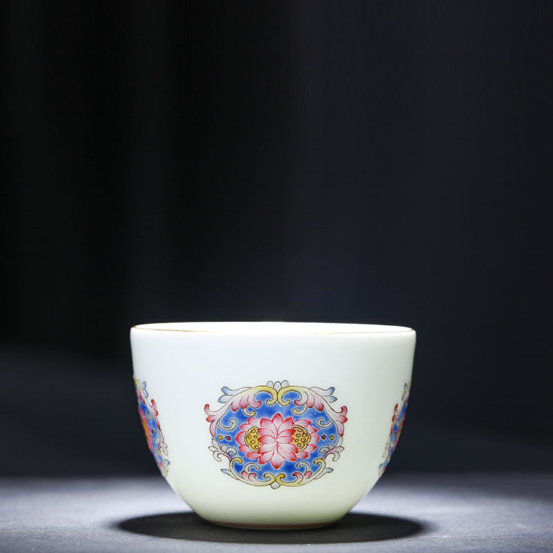 Treasure porcelain small arhat colored enamel porcelain cup five head Lin kung fu tea set sample tea cup lotus open BingDi masters cup tea cups