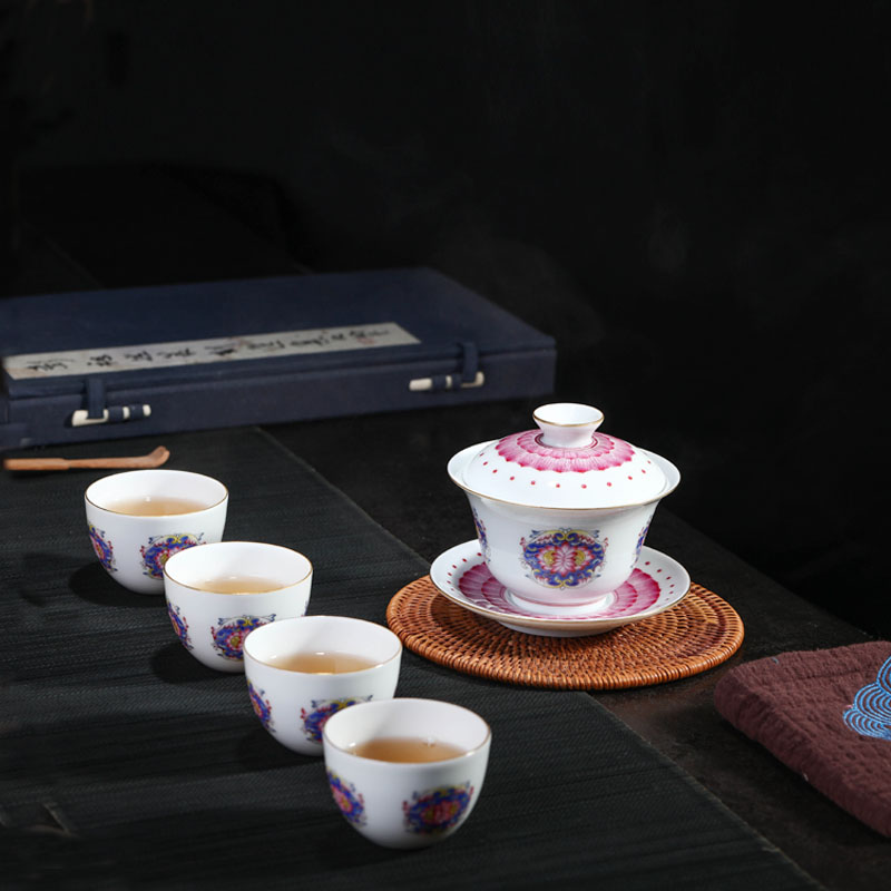 Treasure porcelain small arhat colored enamel porcelain cup five head Lin kung fu tea set sample tea cup lotus open BingDi masters cup tea cups