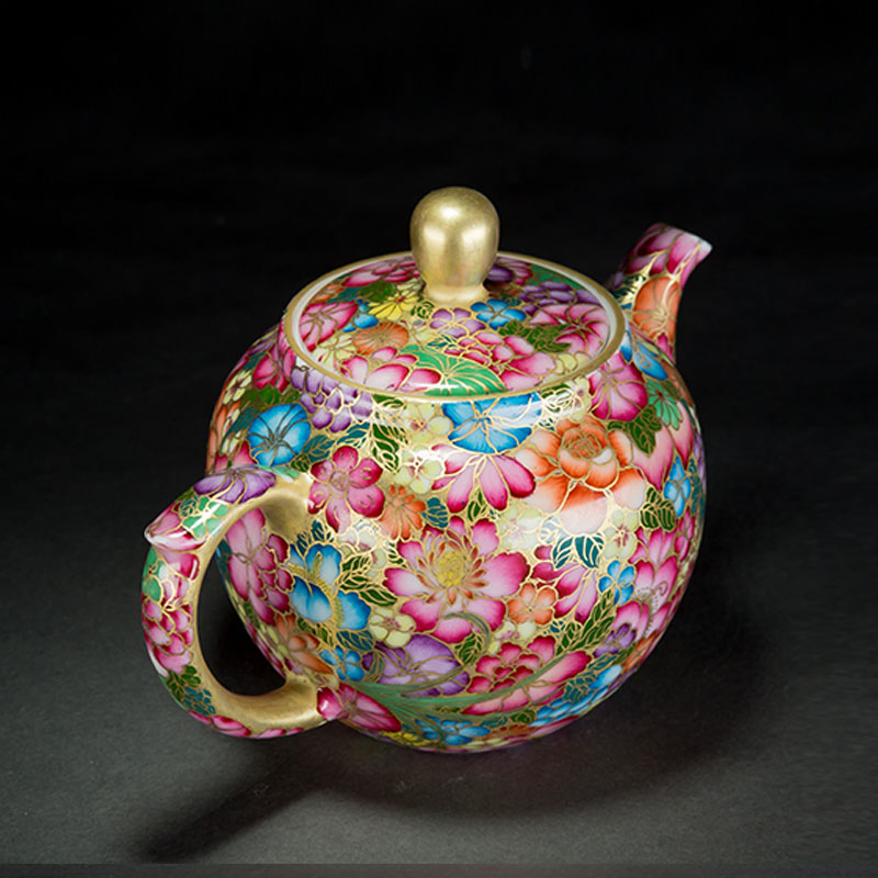 Treasure porcelain jingdezhen ceramics Lin colored enamel see China gold base flower round pearl pot of tea pot