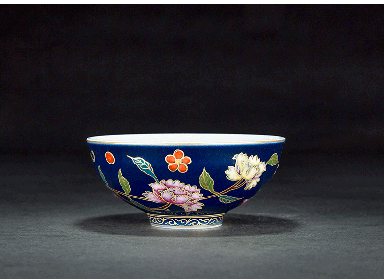 Treasure porcelain Lin blue colored enamel to fold the pomegranate 6 head tea cup