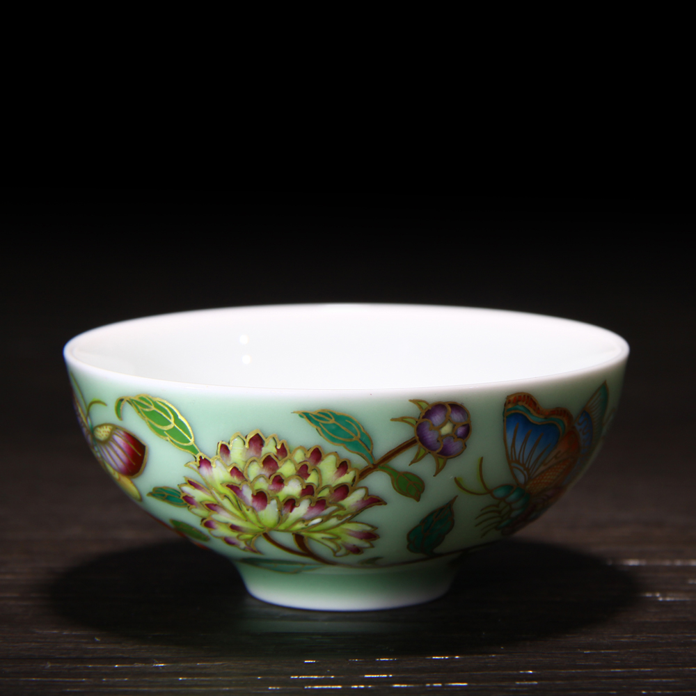 Treasure porcelain Lin azure pea green colored enamel a fold branch pomegranate cup of jingdezhen ceramic hand - made single cup tea cups