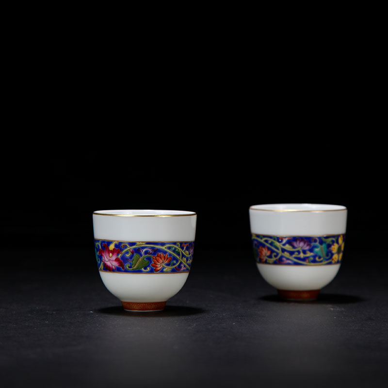 Treasure porcelain in jingdezhen blue colored enamel Lin kung fu tea set sample tea cup lotus cup single CPU to grain boundary master