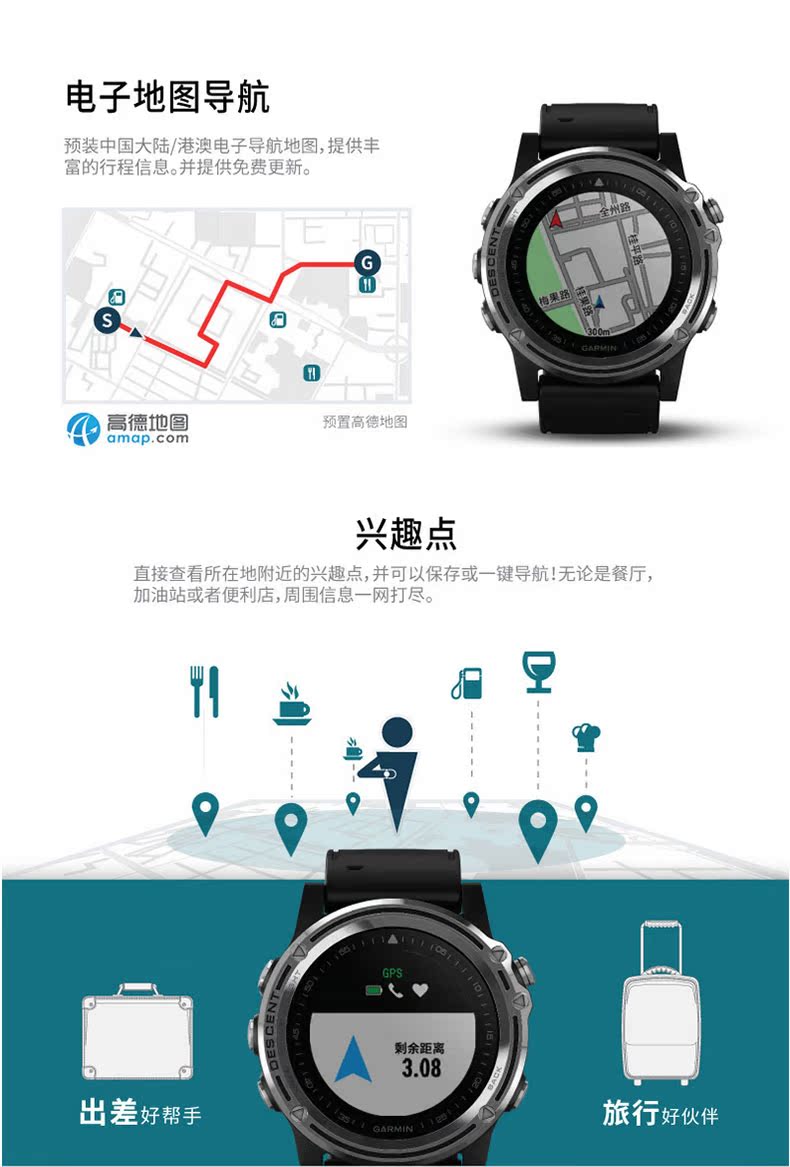 Đồng hồ đeo tay thể thao máy đo nhịp tim GPS Garmin Descent Mk1 GPS ngoài trời đa chức năng - Giao tiếp / Điều hướng / Đồng hồ ngoài trời đồng hồ cặp đẹp