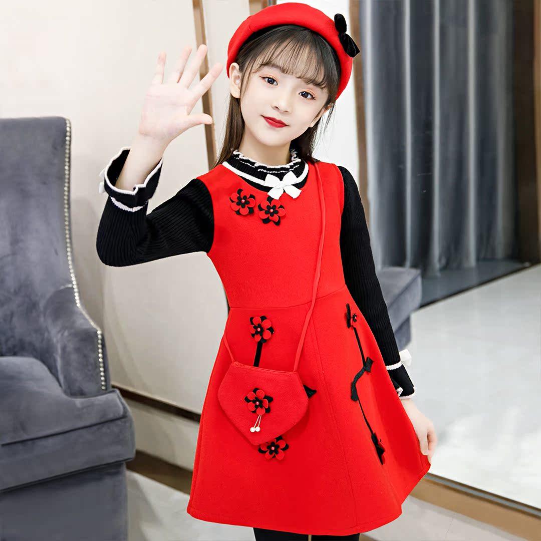 Girls dress 221 new spring and autumn 8 children 9 princess 10 yang pie vest dress 11 girls 12 years old winter dress