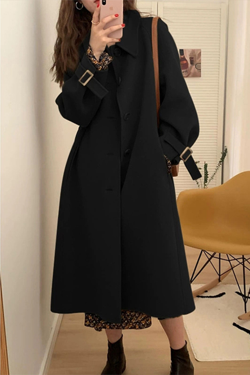 Black woolen coat women's mid-length 2021 autumn/winter new Korean version with thick over-the-knee Hepburn wind tweed coat