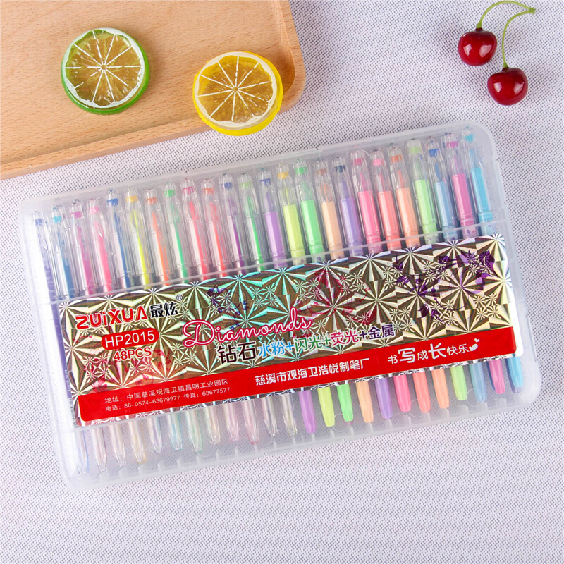 Color Medium Pen Suit 48 Color Watercolor Pen Slim head student Focused Marker Pen Child Flash Fluorescent Color Pen