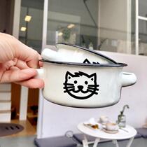 And Home Day enamel Double ear bowls cups nostalgia classic Japanese style old childrens baby enamel cute domestic anti-fall