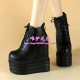 2023 ດູໃບໄມ້ລົ່ນແບບໃຫມ່ 13CM Super Heel Inner Height Casual Lace-Up Women's Short Boots Thick-soled Wedge Heel Pine Women's Shoes