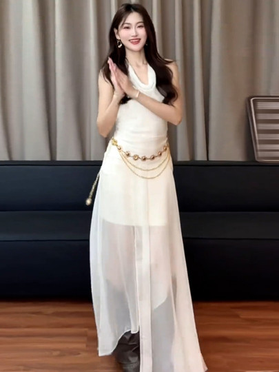 White Sleeveless Halter Neck Dress Women's Clothing 2026 New Summer Northwest Xinjiang Travel Vacation Long Dress