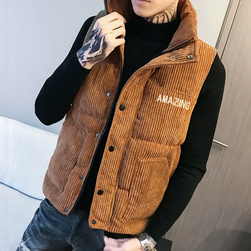 Мужской осенний трендовый удерживающий тепло жилет с пухом без рукавов, демисезонная куртка, увеличенная толщина