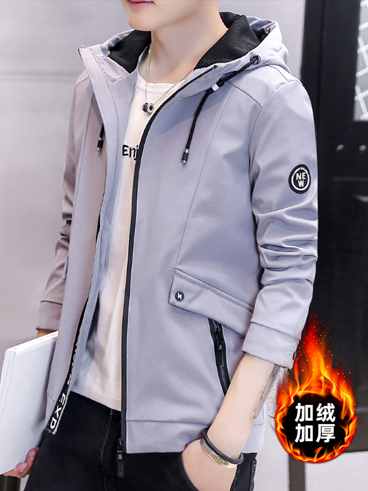 Jacket men's spring and autumn 2020 new spring plus velvet Korean version of the trend of casual jacket top clothing men's clothing