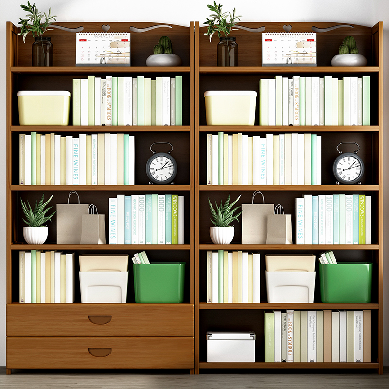 Bookcase Solid wood household locker Tea shelf with drawer Simple modern floor-to-ceiling storage cabinet Multi-function