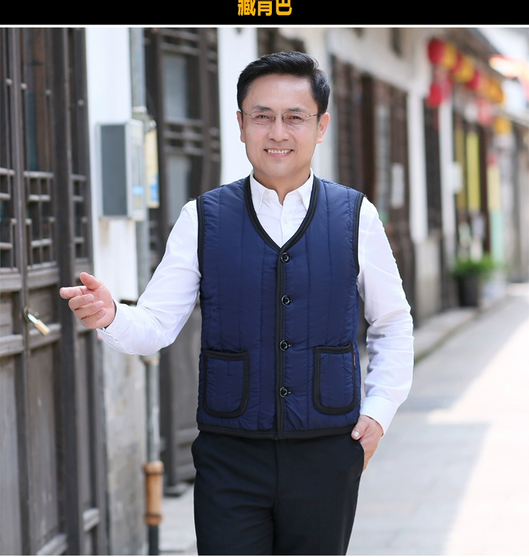 Áo vest nam trung niên mùa thu và mùa đông mới bố cộng với nhung dày cỡ lớn cotton nam vest vest trung niên áo thun ba lỗ