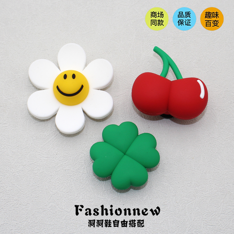 New Crocs Shoe Accessories, Shoe Charms Suitable for Crocs, Cartoon Shoe Buckles, Smiley Face Flowers, 3D Cherry Decorations