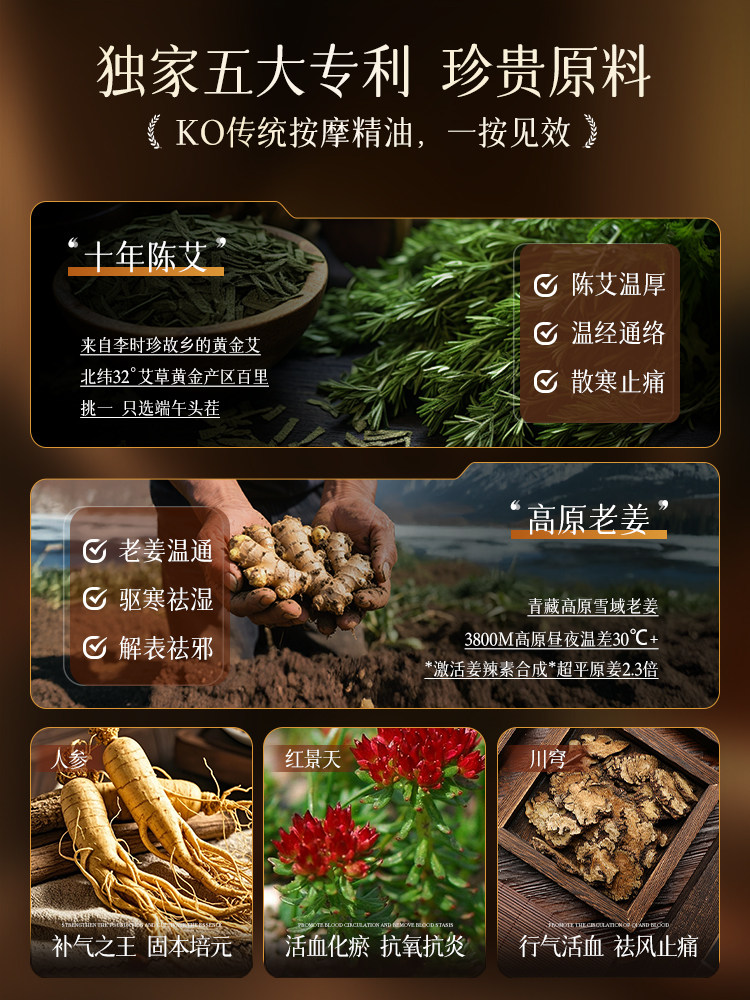 Ginger and Mugwort Heating Massage Essential Oil for Full Body Meridian Activation, Back Massage, and Gua Sha, Authentic Official Flagship Store