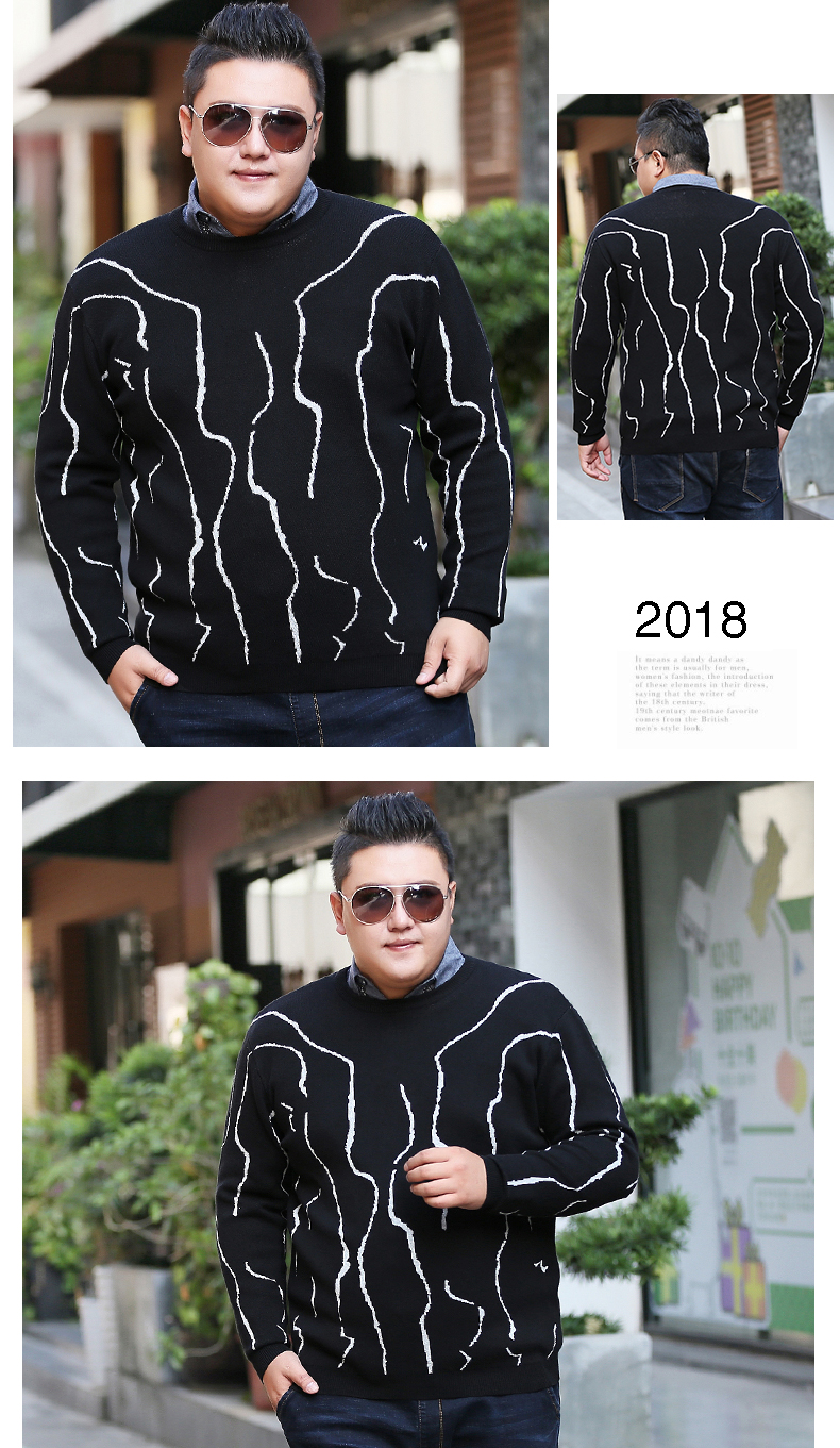 Đặc biệt cộng với phân bón XL áo len nam cổ tròn áo thun thanh niên béo áo len áo len oversized lỏng - Kéo qua quần áo thời trang