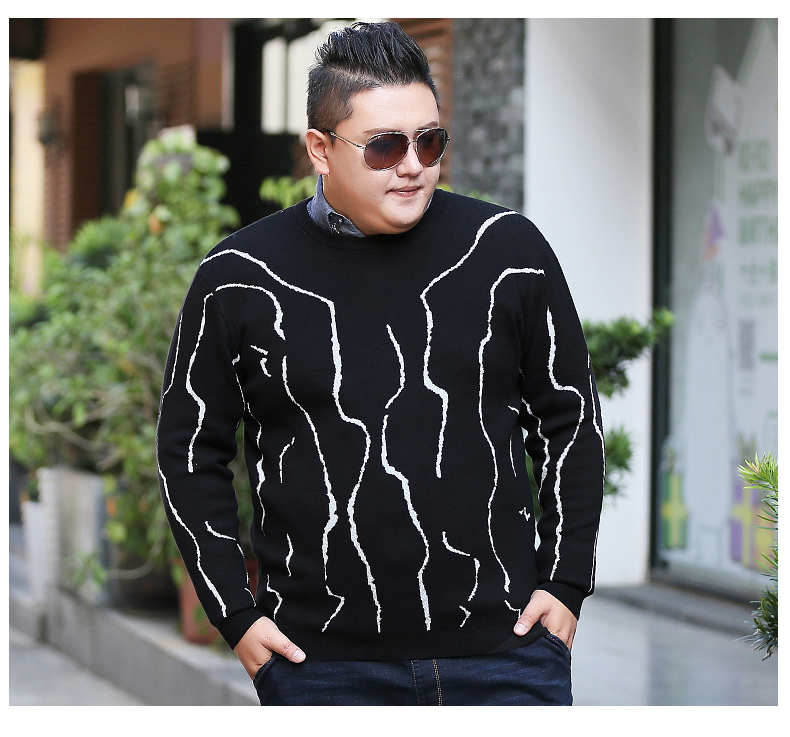 Đặc biệt cộng với phân bón XL áo len nam cổ tròn áo thun thanh niên béo áo len áo len oversized lỏng - Kéo qua quần áo thời trang