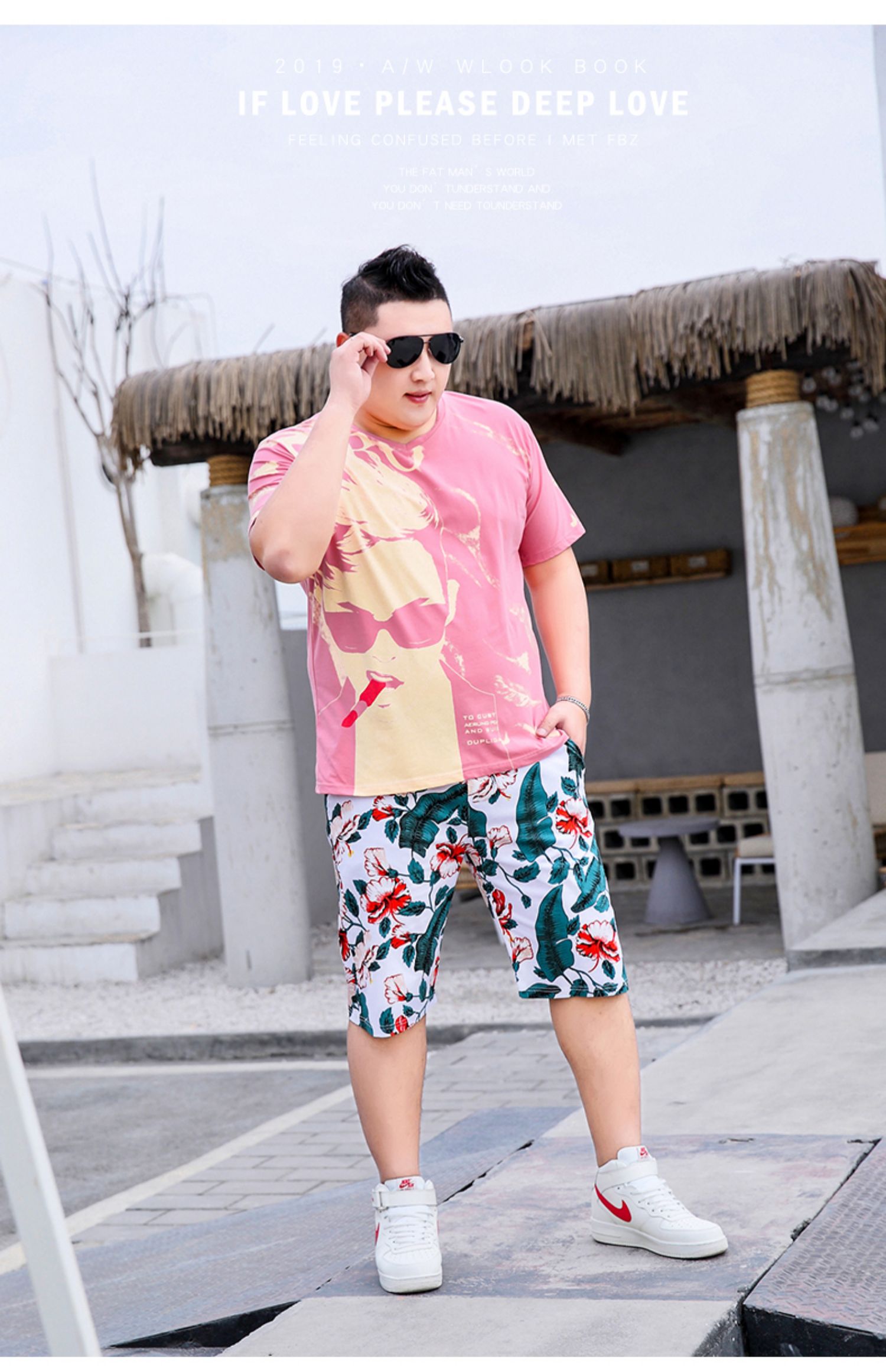 Quần áo nam béo cộng với phân bón XL mùa hè áo thun ngắn tay màu hồng trẻ trung xu hướng áo thun trẻ trung - Áo phông ngắn áo thun nam tay ngắn có cổ