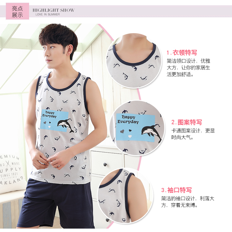 Không tay vest đồ ngủ nam mùa hè sọc kích thước lớn lỏng cotton phần mỏng quần short giản dị có thể được đeo bên ngoài dịch vụ nhà phù hợp với