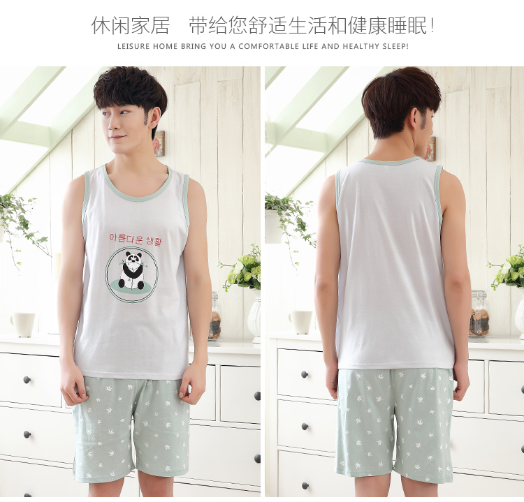 Không tay vest đồ ngủ nam mùa hè sọc kích thước lớn lỏng cotton phần mỏng quần short giản dị có thể được đeo bên ngoài dịch vụ nhà phù hợp với