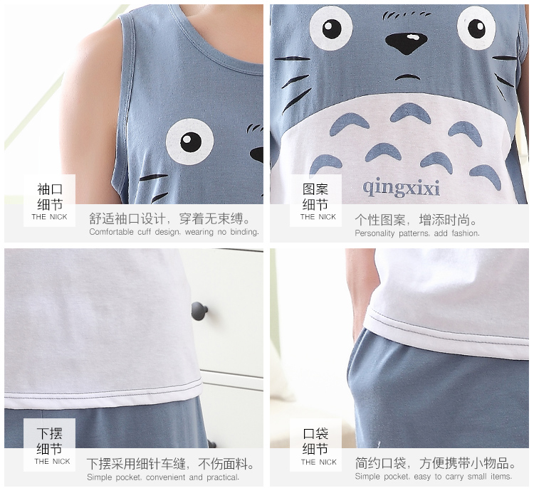 Không tay vest đồ ngủ nam mùa hè sọc kích thước lớn lỏng cotton phần mỏng quần short giản dị có thể được đeo bên ngoài dịch vụ nhà phù hợp với