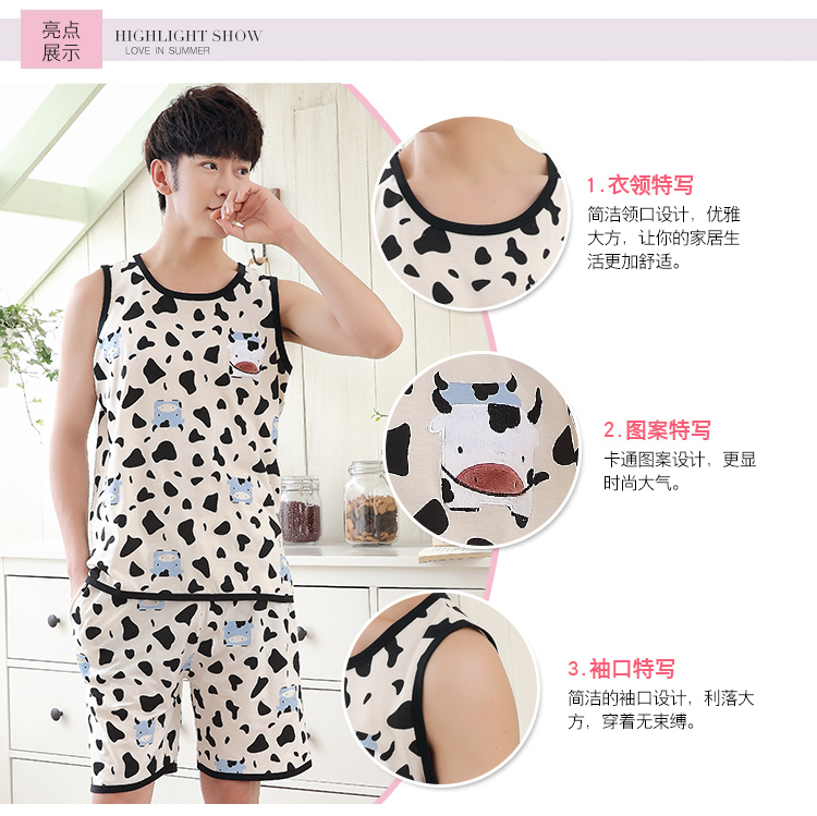 Không tay vest đồ ngủ nam mùa hè sọc kích thước lớn lỏng cotton phần mỏng quần short giản dị có thể được đeo bên ngoài dịch vụ nhà phù hợp với