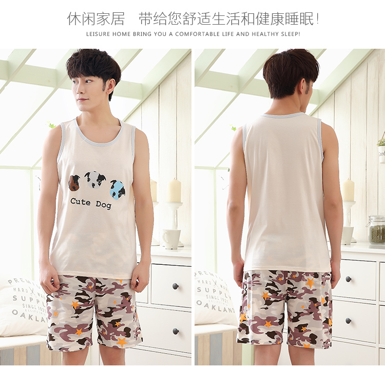 Không tay vest đồ ngủ nam mùa hè sọc kích thước lớn lỏng cotton phần mỏng quần short giản dị có thể được đeo bên ngoài dịch vụ nhà phù hợp với