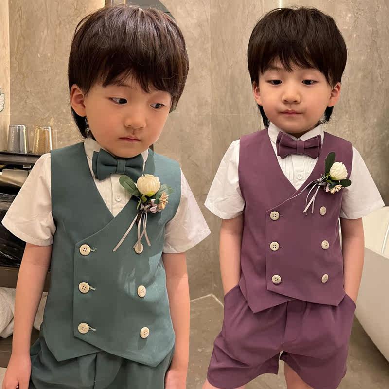 Flower Boy Boy Suit Suit Summer Boy Little Host Dress Rehearsal for children Machia vest shorts Three sets