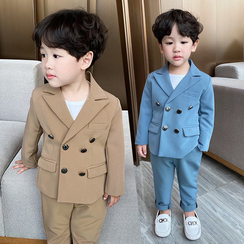 Boy Fried Street Suit Three Sets Foreign Pie Spring Autumn Children Casual Little West Suit Ruby Boy Gown Flower Boy Suit