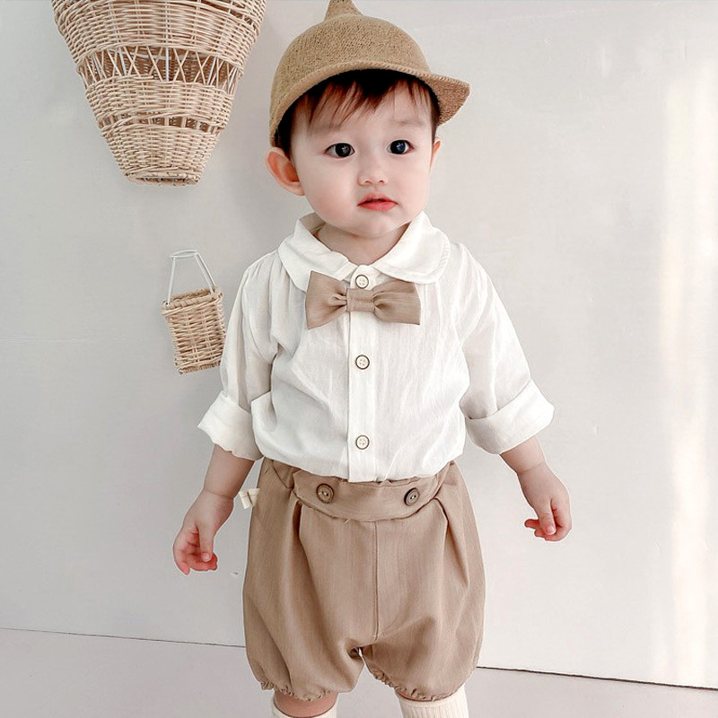 1 male baby Summer clothes Ocean sending 2 boys' birthday gown with handsome gas grabbing weekly clothes children's shirt shorts suit