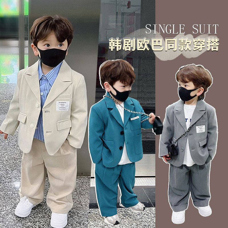 Children suits suit 2022 new Korean version Spring autumn boy Leisure West clothes handsome young boy flower boy gown boomer