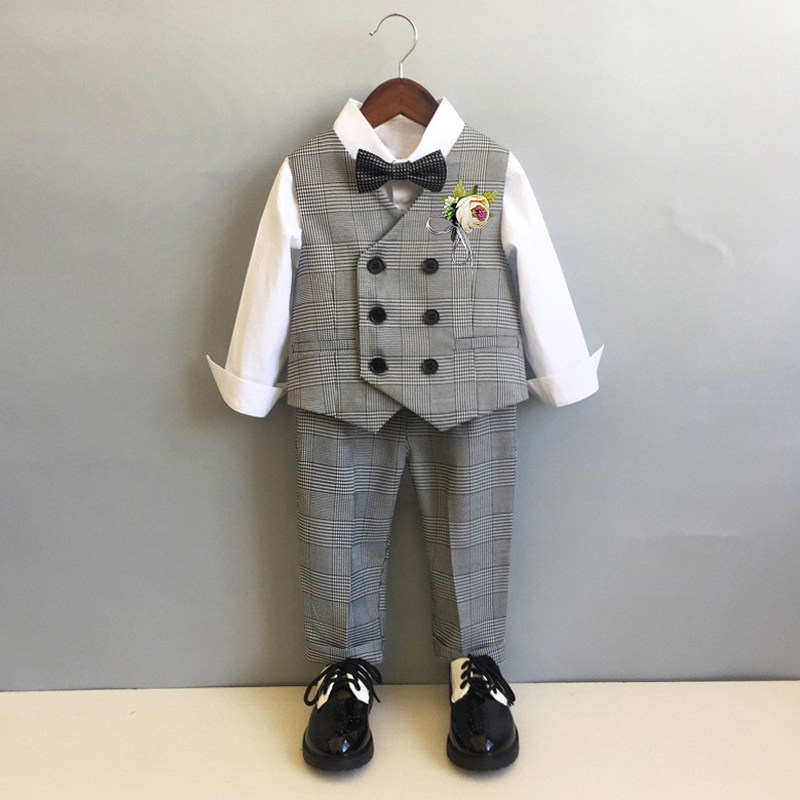 Flower boy boy small suit suit Inron spring autumn baby age gown in handsome children's shirt waistcoat three-piece suit