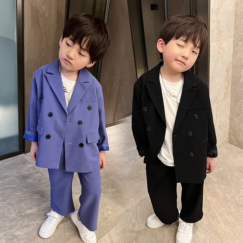 Boy Suits Suit Spring Autumn Han Edition Children Loose Casual Little West Suit Handsome Boy Flowers Boy Flower Gown Three Sets