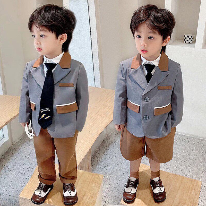 Boy fried street Western-style suit Inlenwind young boy Leisure West suit Spring flower boy gown with handsome children acting out of suit