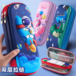 Double-layer capacious pencil case for students, storage system for boys and girls, new collection, 3D