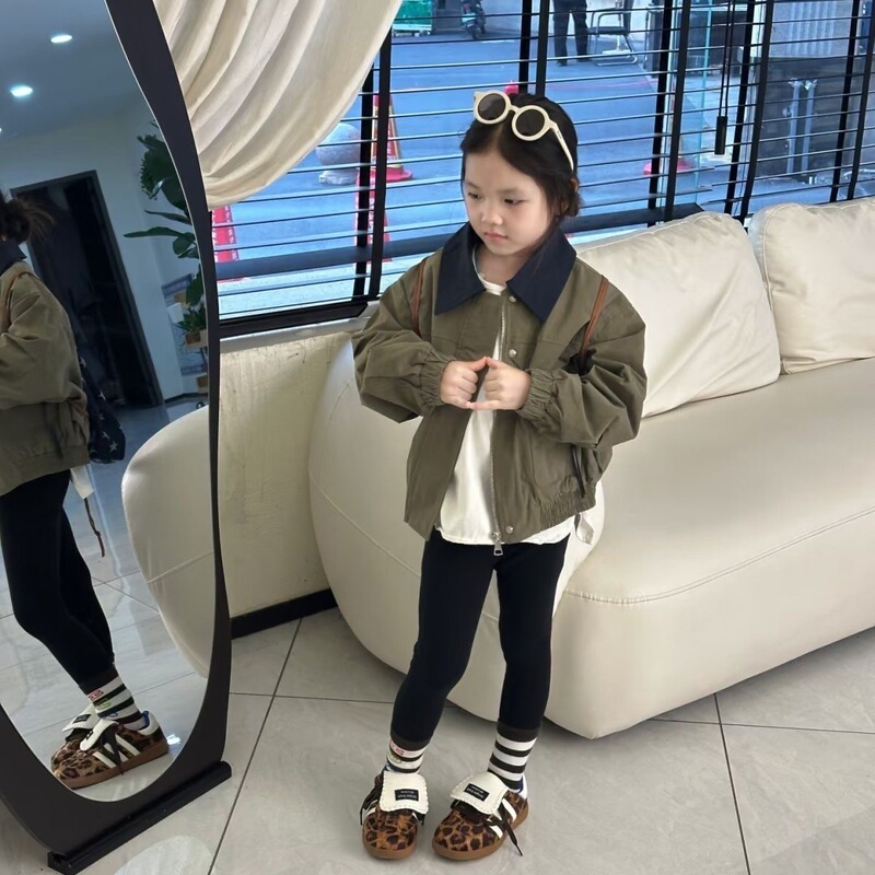 Girls' Jacket 2026 Autumn New Style Girls' Lapel Color-Blocking American Barn Style Jacket Boys' Retro Jacket Girls' Jacket 2026 Autumn New Style Girls' Lapel Color-Blocking American Barn Style Jacket Boys' Retro Jacket