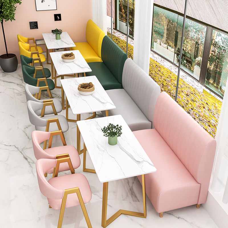 Net red milk tea shop table and chair dining room cafe against the wall card seat sofa baking dessert shop fast food restaurant table and chair combination