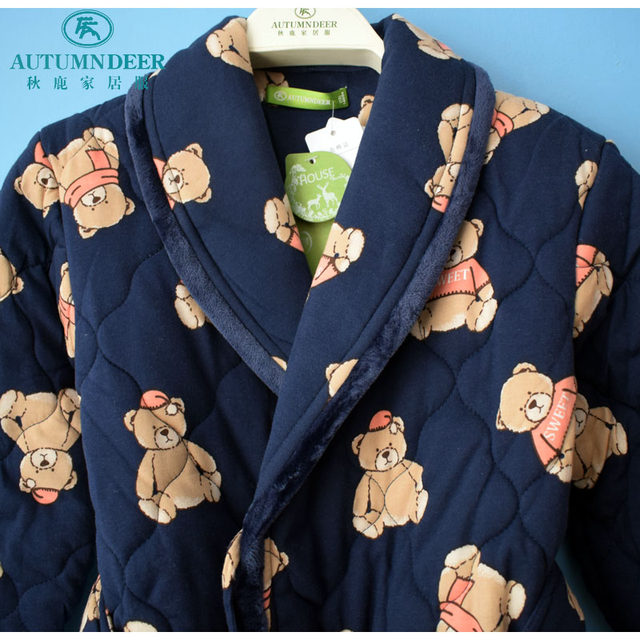 Autumn deer pajamas counter ດູໃບໄມ້ລົ່ນແລະລະດູຫນາວເຄື່ອງນຸ່ງຜູ້ຊາຍແລະແມ່ຍິງຂອງຝ້າຍບໍລິສຸດຫນາຫນາອົບອຸ່ນກາຕູນຫມີ quilted ເຮືອນເຄື່ອງນຸ່ງຫົ່ມວ່າງ nightgown