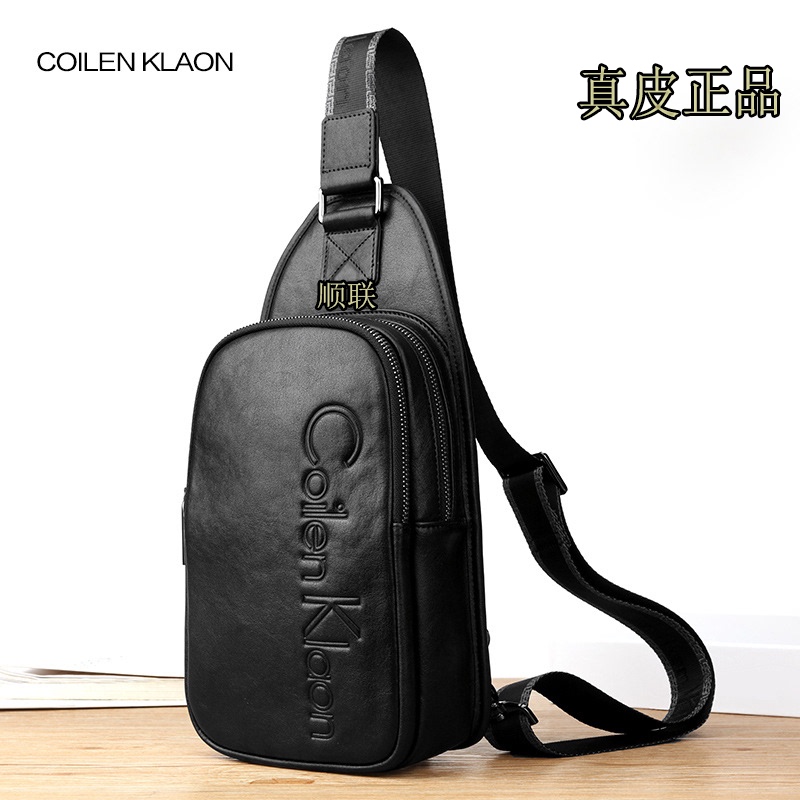 Coilen Klaon Genuine Men's Chest Bag Genuine Leather Shoulder Bag Casual Crossbody Bag Chest Backpack Cowhide Men's Bag