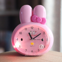 Children bunny alarm clock girl bedside timing alarm clock mute scanning with night light snooze function cute