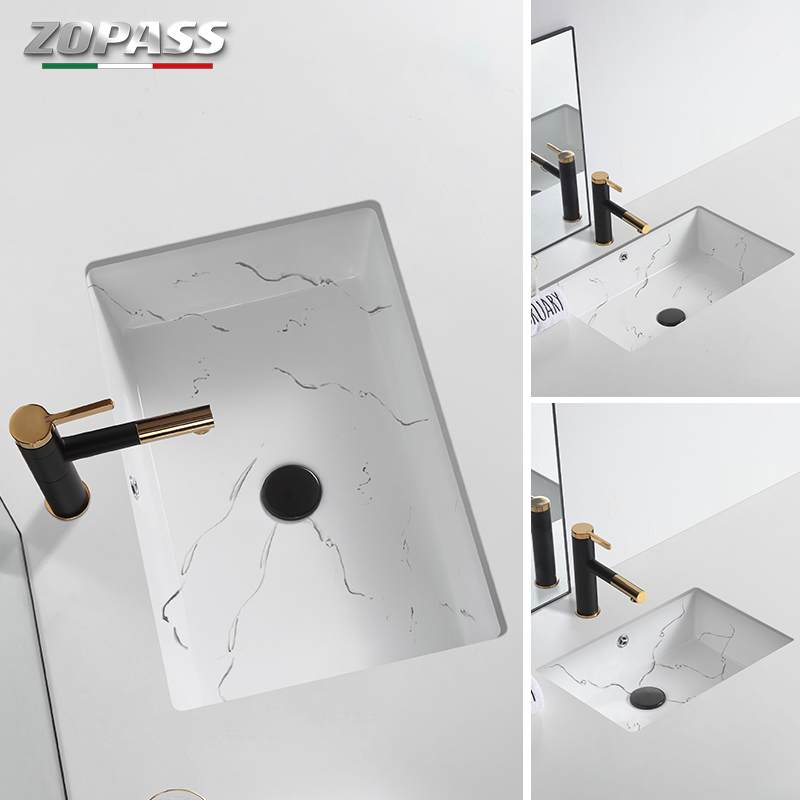 Marble Textured Flat Bottom Square Pelvic Floor Basin Ceramic Flush Washbasin Washbasin Single Sink Make-up Room Washbasin