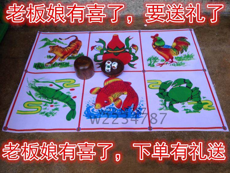 Special tiger fish shrimp crab Gourd chicken 2cm dice wooden dice cup Waterproof drawings Gambling entertainment set