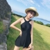 Bộ đồ bơi một mảnh nữ bảo thủ Hàn Quốc suối nước nóng nhỏ che bụng thon gọn bộ đồ đen bơi gợi cảm khoe ngực nhỏ - Bộ đồ bơi One Piece áo bơi liền thân Bộ đồ bơi One Piece