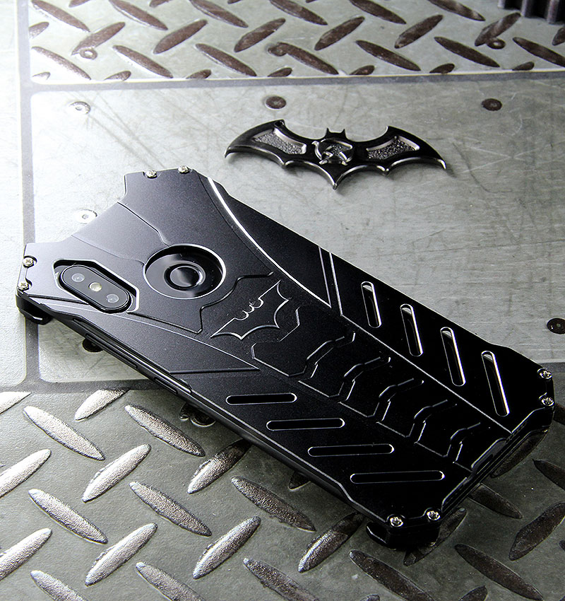 R-Just Batman Shockproof Aluminum Shell Metal Case with Custom Batarang Stent for Xiaomi Mi 8 Explorer / Xiaomi Mi 8 / Xiaomi Mi 8 SE