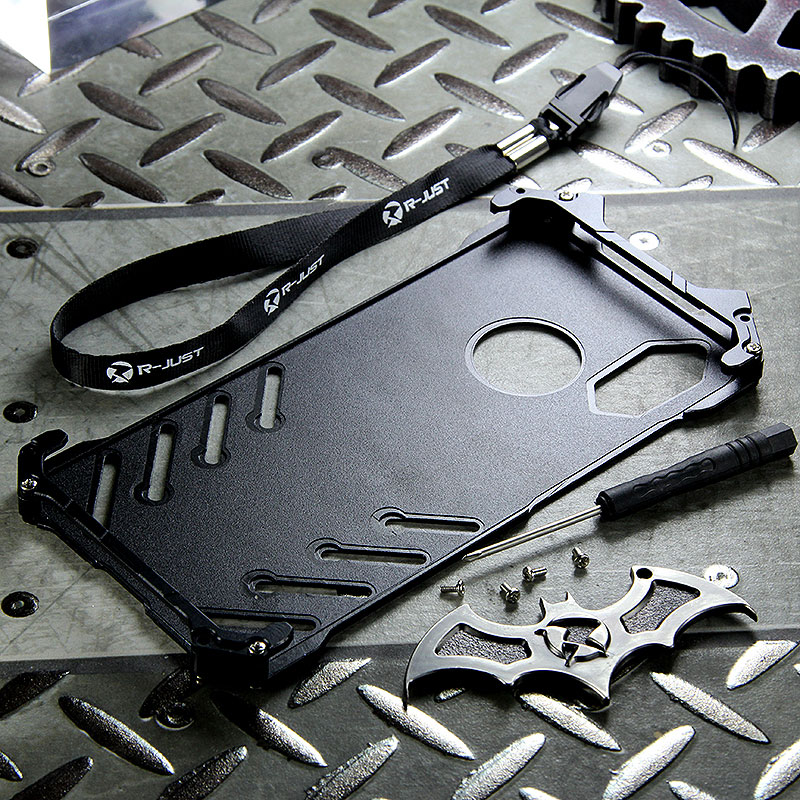 R-Just Batman Shockproof Aluminum Shell Metal Case with Custom Batarang Stent for Xiaomi Mi 8 Explorer / Xiaomi Mi 8 / Xiaomi Mi 8 SE