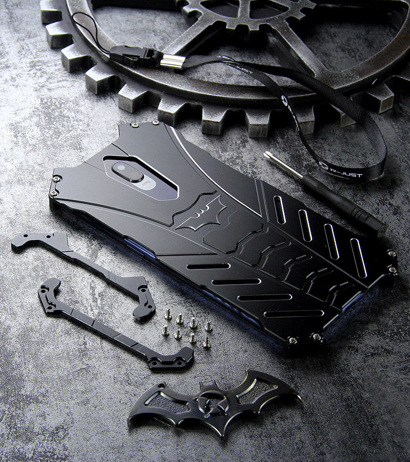 R-Just Batman Shockproof Aluminum Shell Metal Case with Custom Batarang Stent for OPPO R17 Pro & OPPO R17