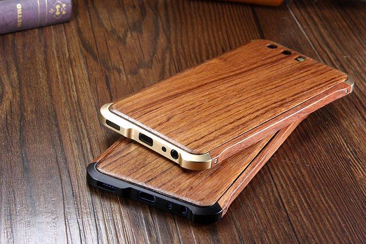 iy Rosewood Aluminum Metal Frame Wood Bumper Wooden Back Case Cover for Huawei P10 Plus & Huawei P10